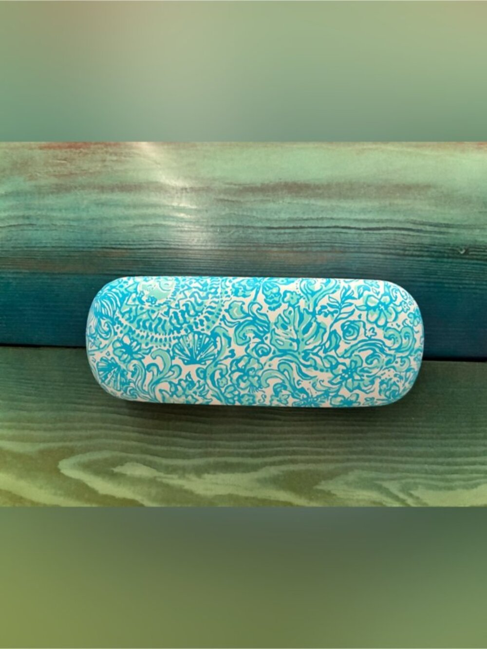 Lilly Pulitzer Turquoise Floral Pattern Eyeglass Case